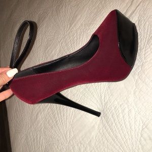 Burgundy/black suede heels